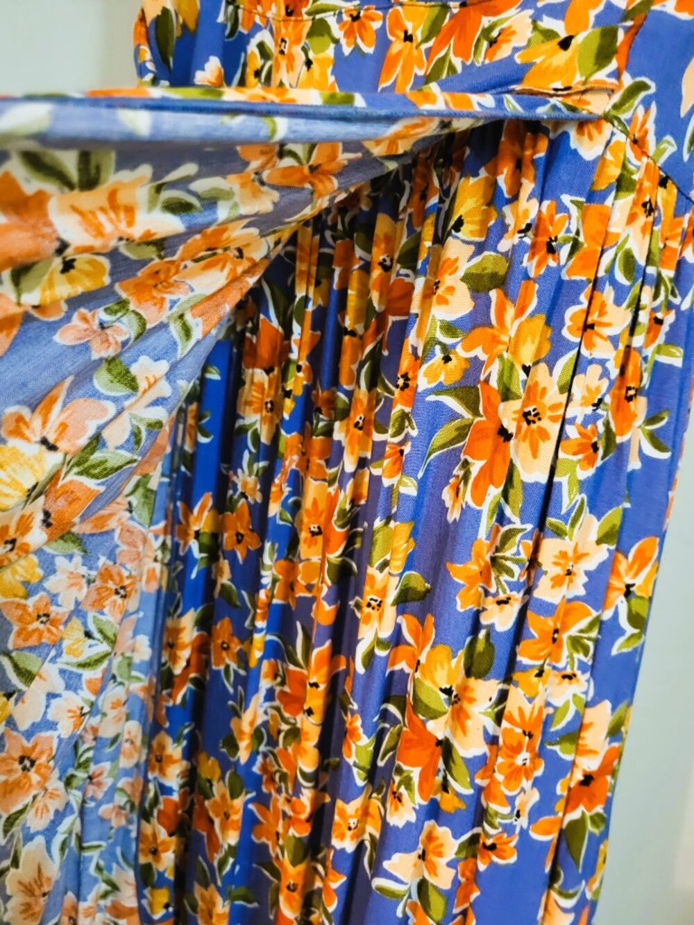 Patrons of Peace Maxi Sundress. Blue, Orange & white Floral. Size Small - Picture 5 of 16